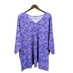 Woman Within Tunic Top 3X (30-32) Purple Paisley V-Neck Casual Mature Artsy